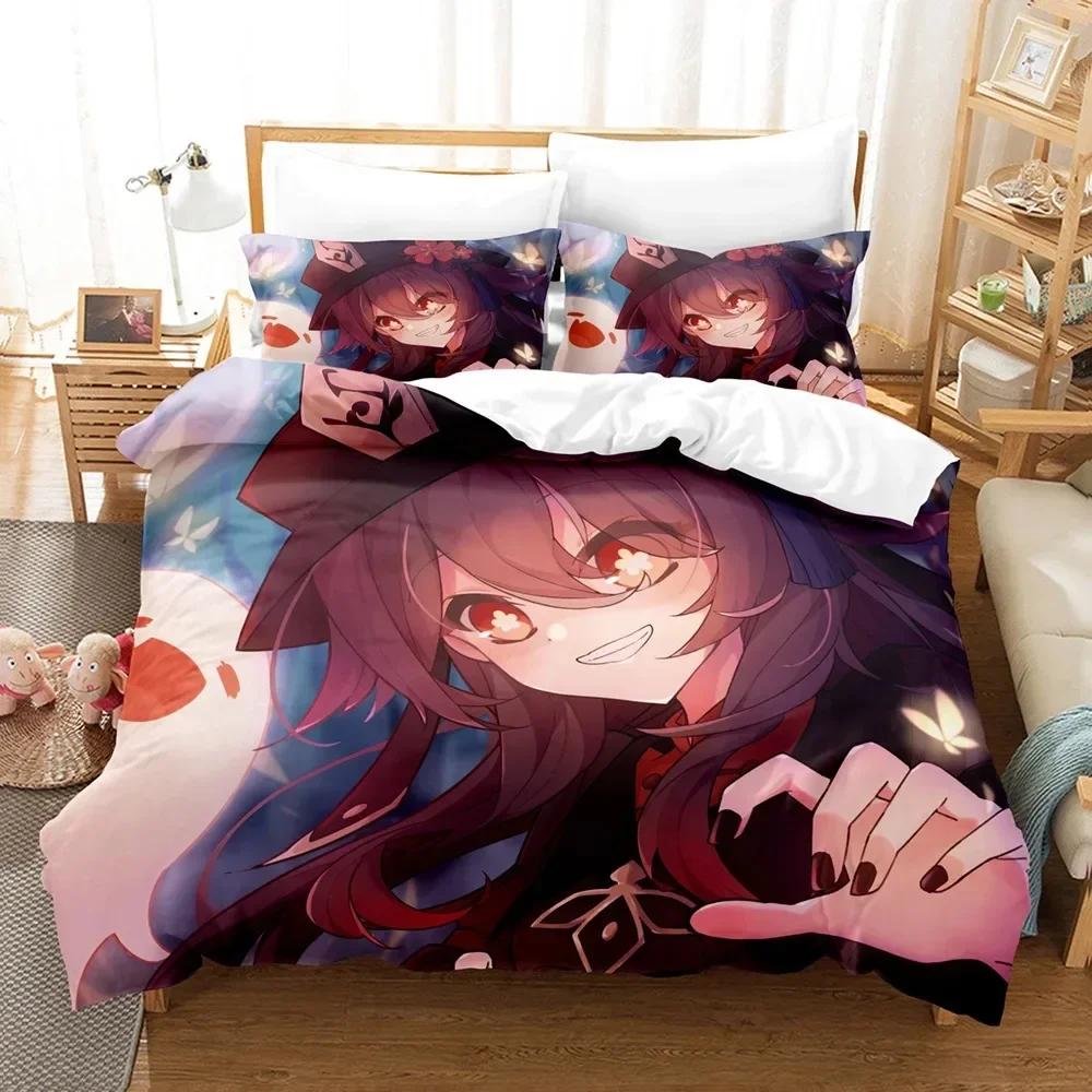 3D Print Cartoon Bedding Set Genshin Impact Game Printed Duvet Cover Pillowcase Single Double Queen Super King Size Sets