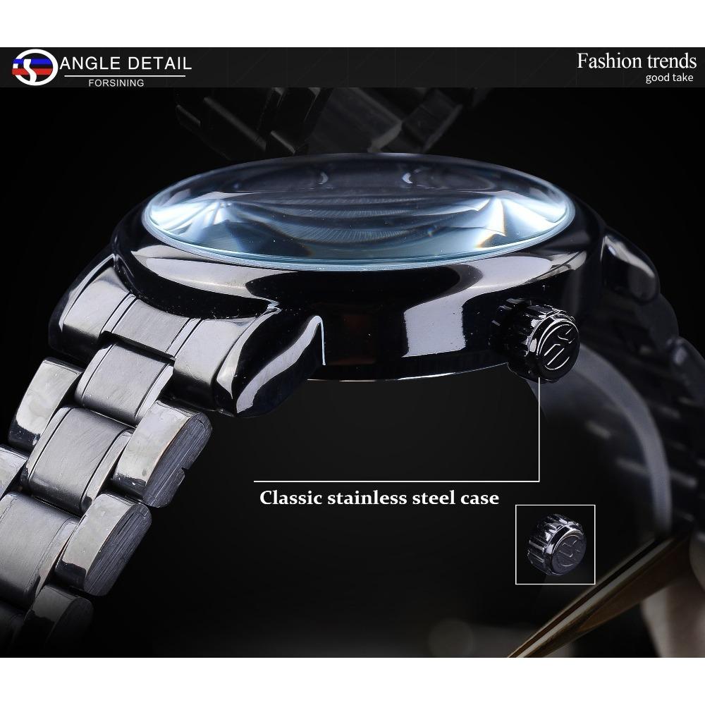 Forsining Часы мужские часы модные повседневные золотые часы стальной ремешок полые автоматические механические часы S838-9-A