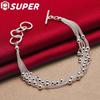 925 Sterling Silver Smooth Beads Multi-Chain Bracelet  Jewelry
