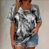 Женские повседневные топы большого размера с tie-dye, коротким рукавом, шнуровкой и V-образным вырезом