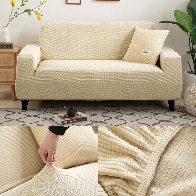 Jacquard Thick Sofa Covers for Living Room Plain Couch Cover Corner L Shape Chaise Longue Sofa Slipcovers Solid Color 1PC