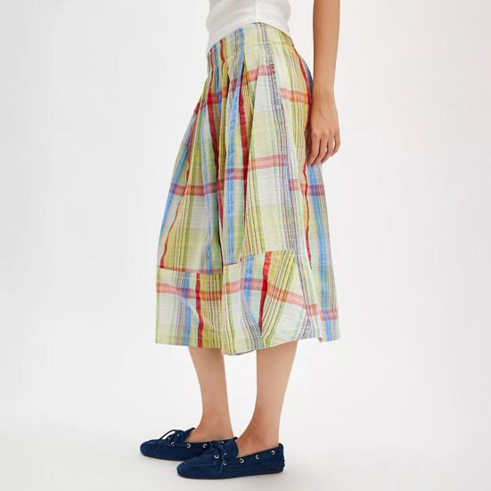 Women's Summer Boho Plaid Culotte Pants Casual Wide Leg Palazzo Trousers Baggy Cropped Gingham Capris Pants with Pockets