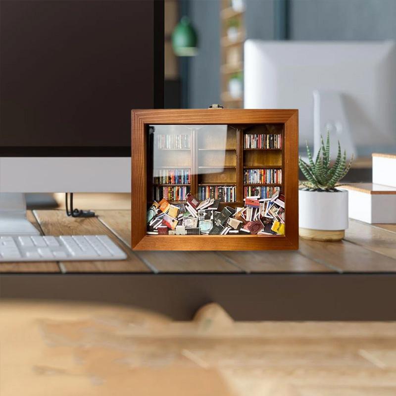 1 шт. миниатюрные безделушки деревянная книжная полка украшение дома крошечная библиотека подарок на день рождения против беспокойства