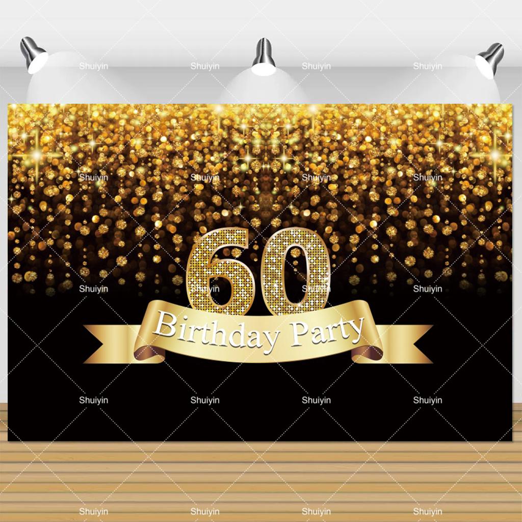Фон для 60-летия Женщина Мужчина 60 Лет Украшения на День Рождения Товары для вечеринки Блестящие Шары Баннер "Шестьдесят" Реквизит для Фотосессии