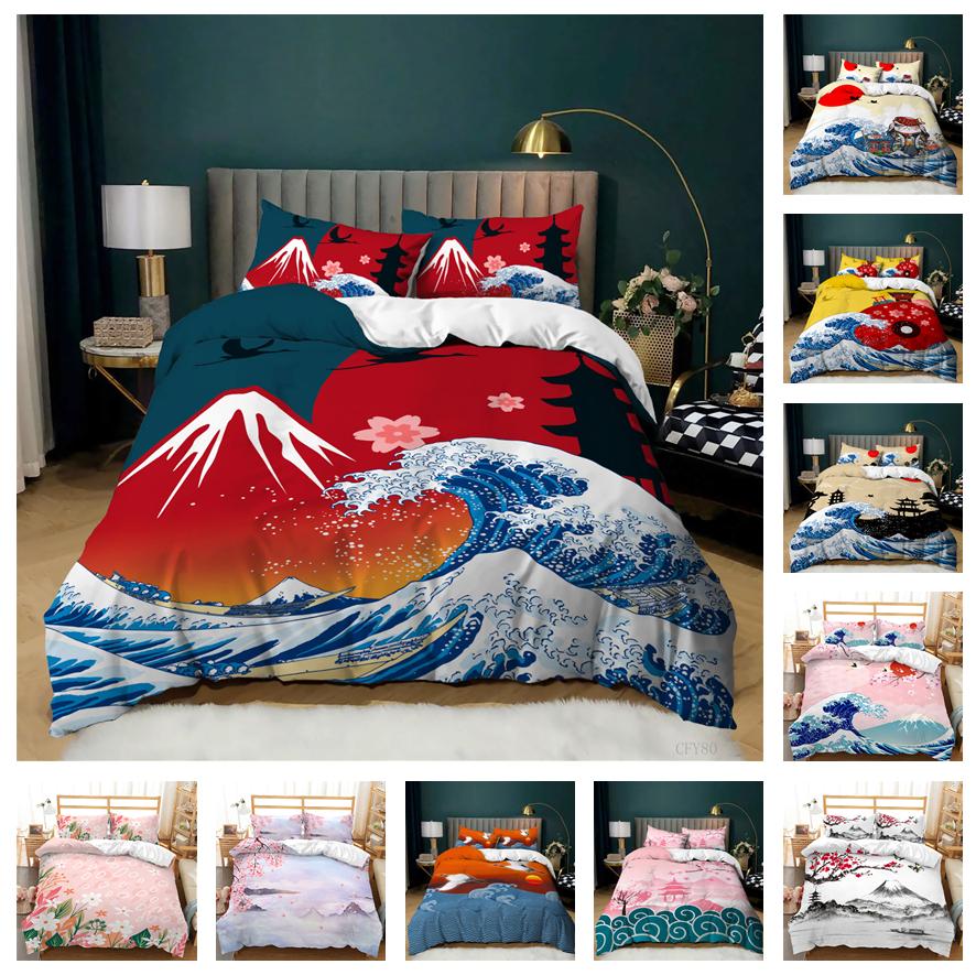 3D Landscape Pattern Quilt and Pillowcase 2/3 Pieces of Ink Painting Style Bedding AU180 * 210 Soft Home Decoration for Women's Rooms