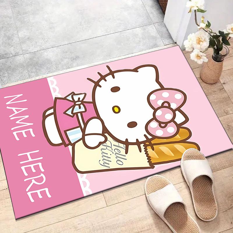 Custom HelloKitty Mat Personalized Name, Polyester Washable Indoor Entryway Rug, Gift for Christmas, Easter, Thanksgiving Day