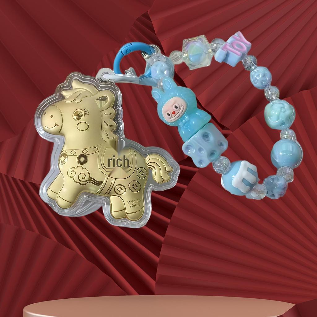 Кулон-брелок для ключей в виде лошади из чистого золота 999 пробы: Талисман мгновенного богатства для телефона, сумки или автомобиля