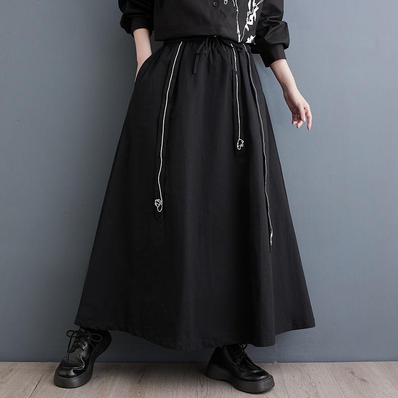 Черная хлопковая винтажная длинная юбка больших размеров с высокой талией, весна-осень-лето, повседневная свободная длинная женская юбка