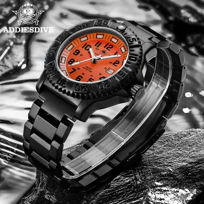 ADDIESDIVE Luxury Men Quartz Watch Military Outdoor Luminous Tube Watch Stainless Steel Nylon Strap 50 M Waterproof Sports Watch