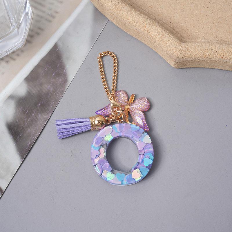 Подвески с буквами AZ Фиолетовая бабочка Кисточка Инициал Брелок Сумка Подвеска Персонализированные Подвески Цепочка для стакана с водой Аксессуары