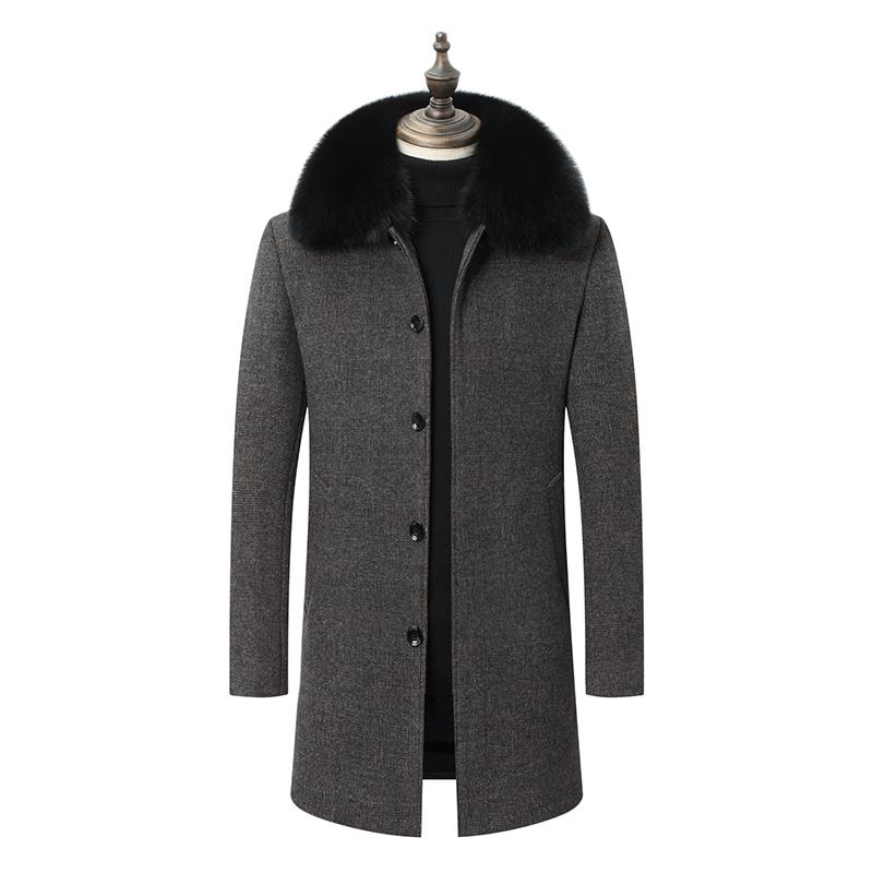 Men Wool Coat Autumn Cashmere Overcoat Thick Warm Winter Woolen Coats Mens Pea Coat Real Rabbit Fur