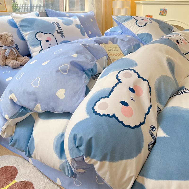 Комплект постельного белья из четырех предметов, пододеяльник из чистого хлопка с цветочным рисунком, простыня для спальни из трех предметов