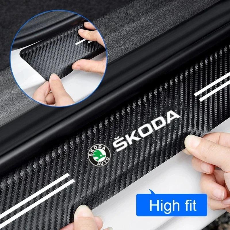 SJCJ6 Car Door Sill Threshold Protector Stickers for Skoda Superb Octavia Rapid Kodiaq Fabia Karoq Superb Kamiq Yeti Roomster Decal