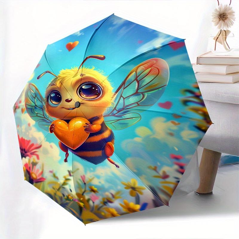 Bee Love Theme 8 Bone Hand Automatic Folding Umbrella, Compact and Portable Design, A Perfect Gift for Birthday, Christmas or Business Use07