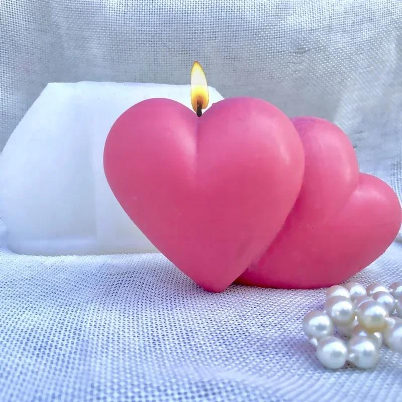 3D Conjoined Love Silicone Candle Mold Homemade Heart-shaped Soap Gypsum Crafts Resin Cement Mold DIY Chocolate Cake Baking Tool