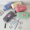 Quilted Pen Bag Heart Grid Student Pencil Case Stationery Storage Organizer for Students Gift