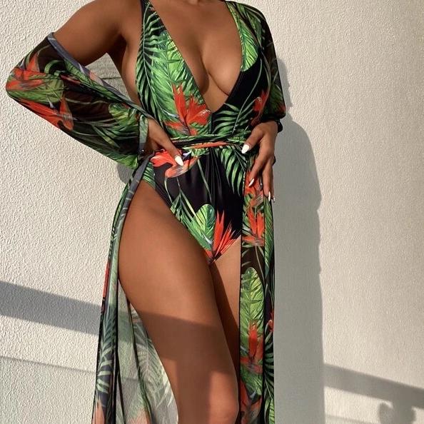 Купальники женские цельные сетчатые с принтом из двух частей бикини