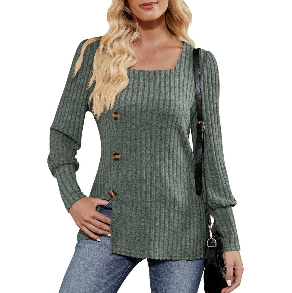 Женская зимняя футболка-свитер с квадратным вырезом и длинными рукавами