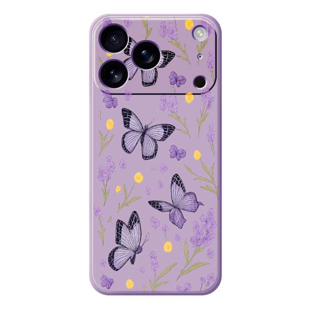 For iPhone 17 Pro Max Case Purple Butterflies Pattern Printing Straight Edge TPU Phone Back Cover