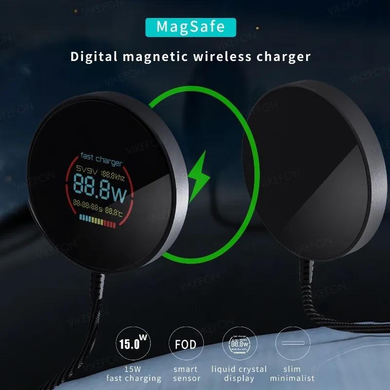 Телефон Магнитное Беспроводное Зарядное Устройство Дисплей Питания и Температуры Умные Зарядные Устройства Для Magsafe iPhone 16 15 14 13 12 Pro Max Быстрая Зарядка
