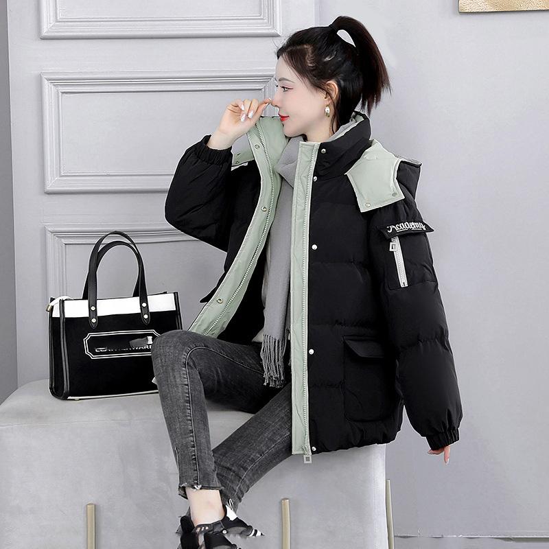 Женская утолщенная теплая парка на осень-зиму, женская повседневная однотонная свободная короткая куртка с большим карманом и капюшоном, верхняя одежда