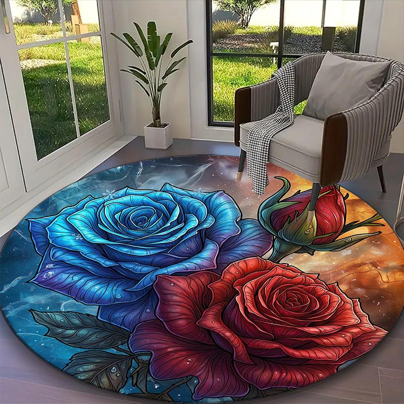 1pc Vibrant Twin Rose Petal Printed Chair Rug for Home Office Use, Living Room Kitchen Game Room Round Carpet