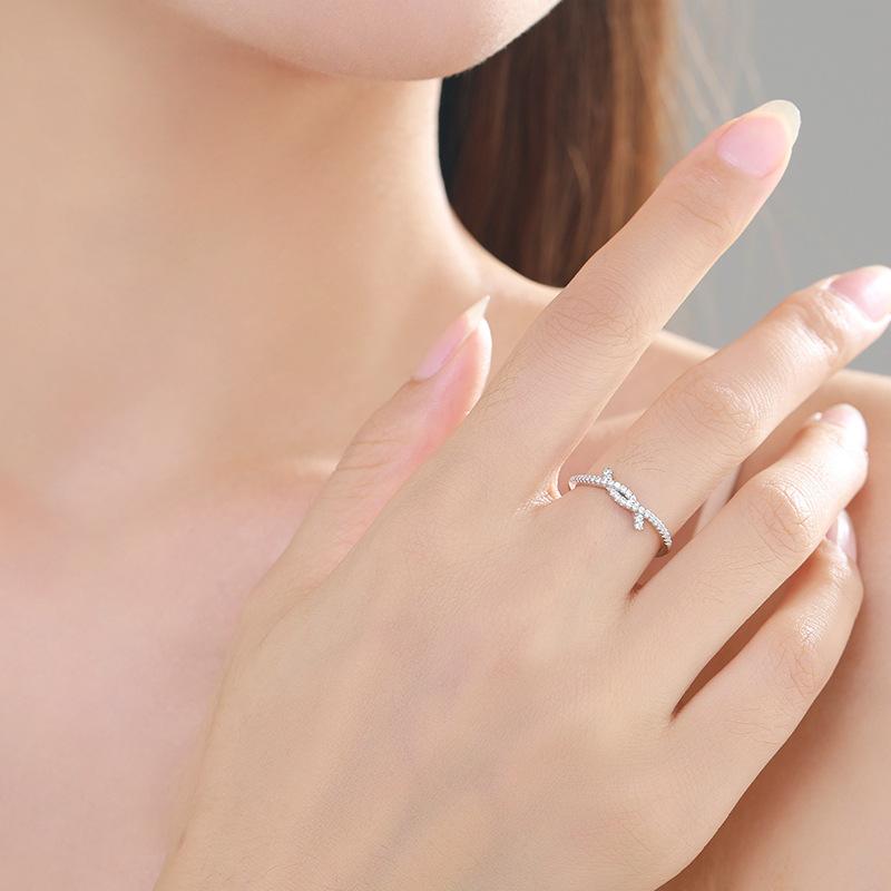 Ada Jewelry S925 Sterling Silver Luxury Female Korea Micro Zircon Rhodium Plated Fine Index Finger Ring