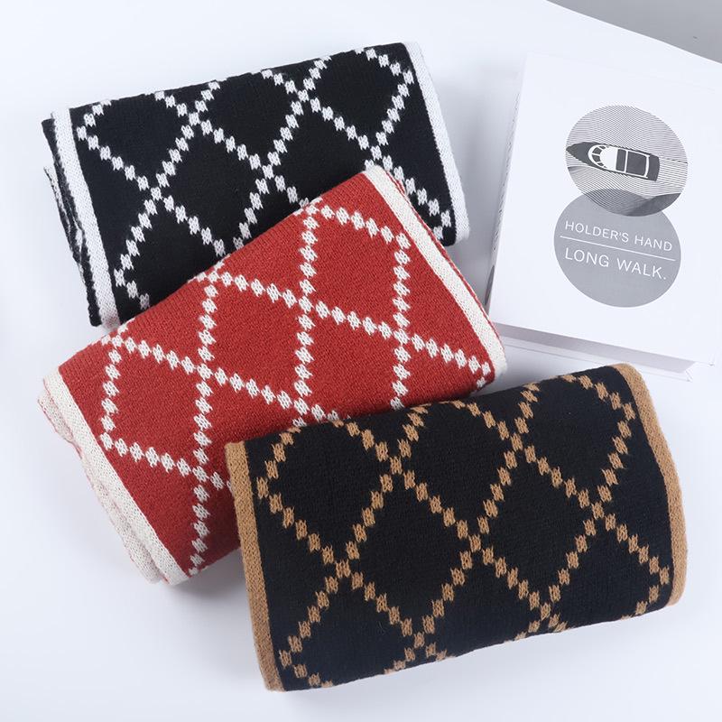 Шарф в клетку винного цвета: Теплая, универсальная шаль для осени/зимы, корейский стиль, имитация кашемира.