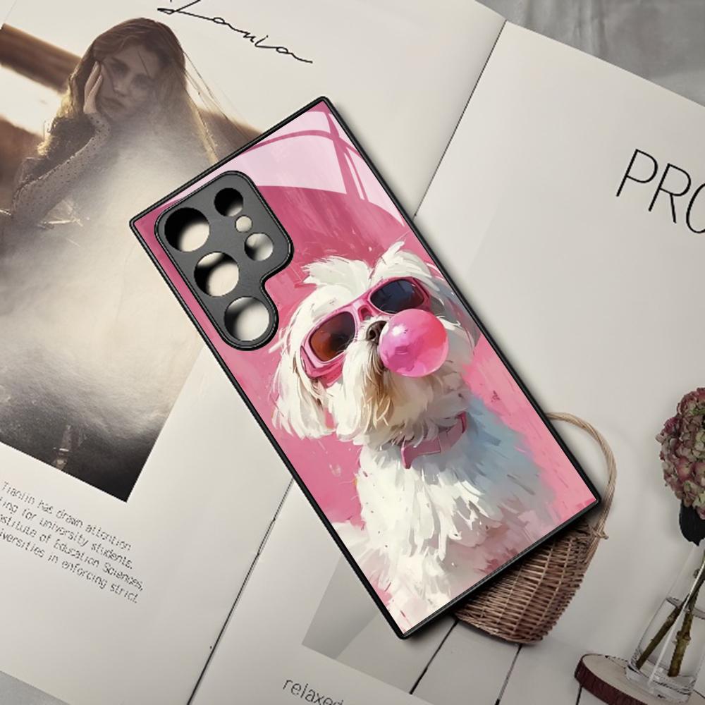Мультяшный мальтийский болонский пес Чехол для телефона Samsung Galaxy S25 S24 S23 S22 S20 S21 Note20 Ultra Plus Fe Цветной Серебристый Чехол