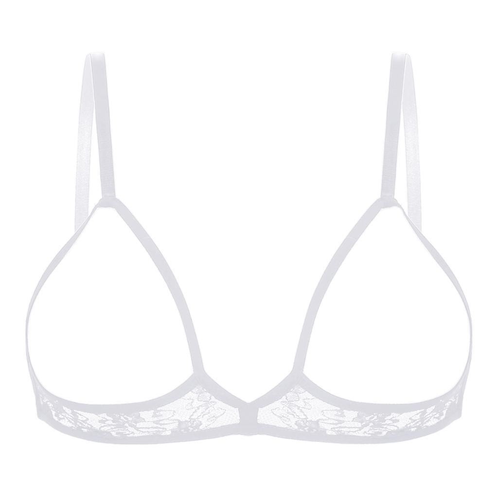 Womens Sexy Open Cups Bra Lingerie Sheer Lace Soft Wireless Brassiere Exposed Nipples Bralette Chest Brace Underwear Nightwear