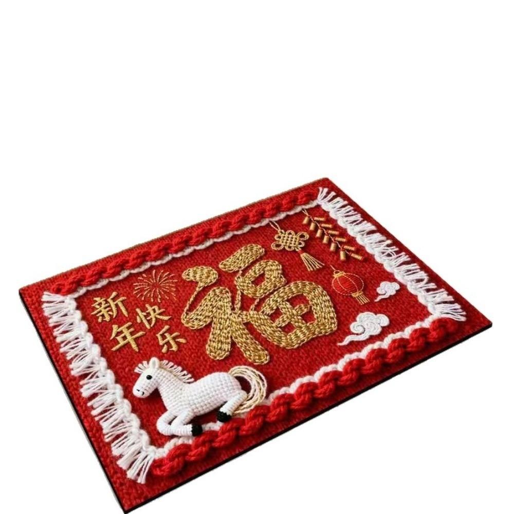 Horse Pattern New Year Door Mat Red Welcome Home Mat New Entrance Floor Mat Home Decorations