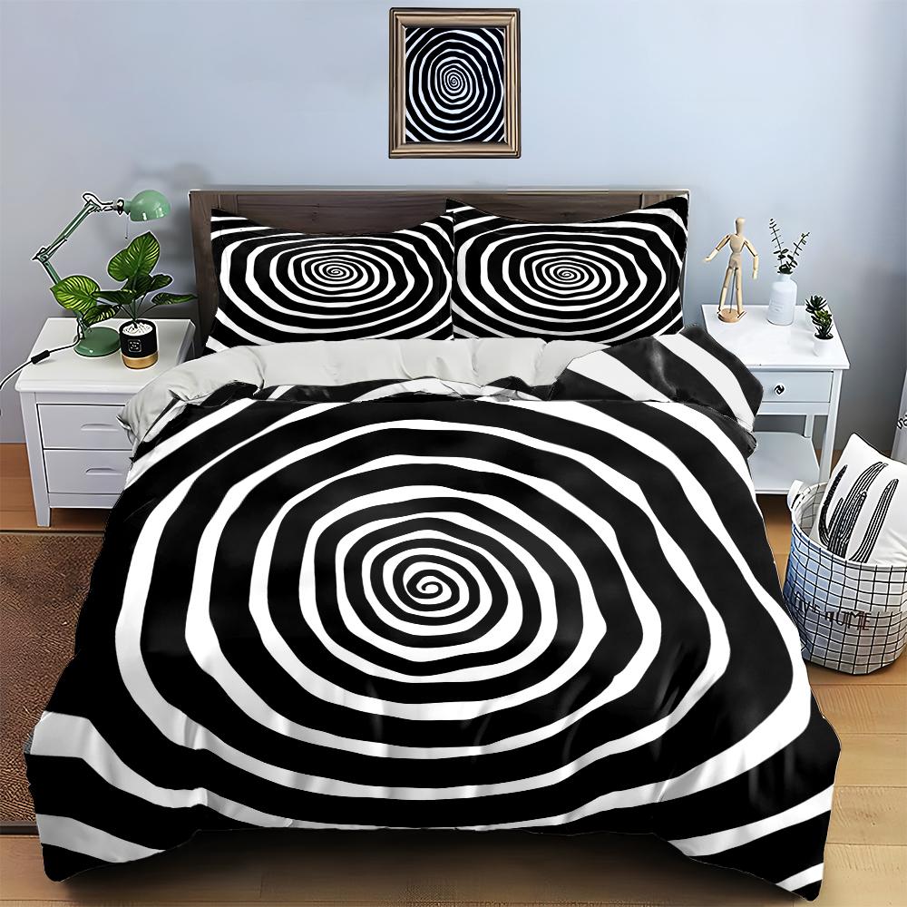 Spiral black-and-white. Bedding Duvet cover sets Duvet covers Pillowcases gifts (1 * Duvet Cover 2 * Pillowcases, without duvet insert)