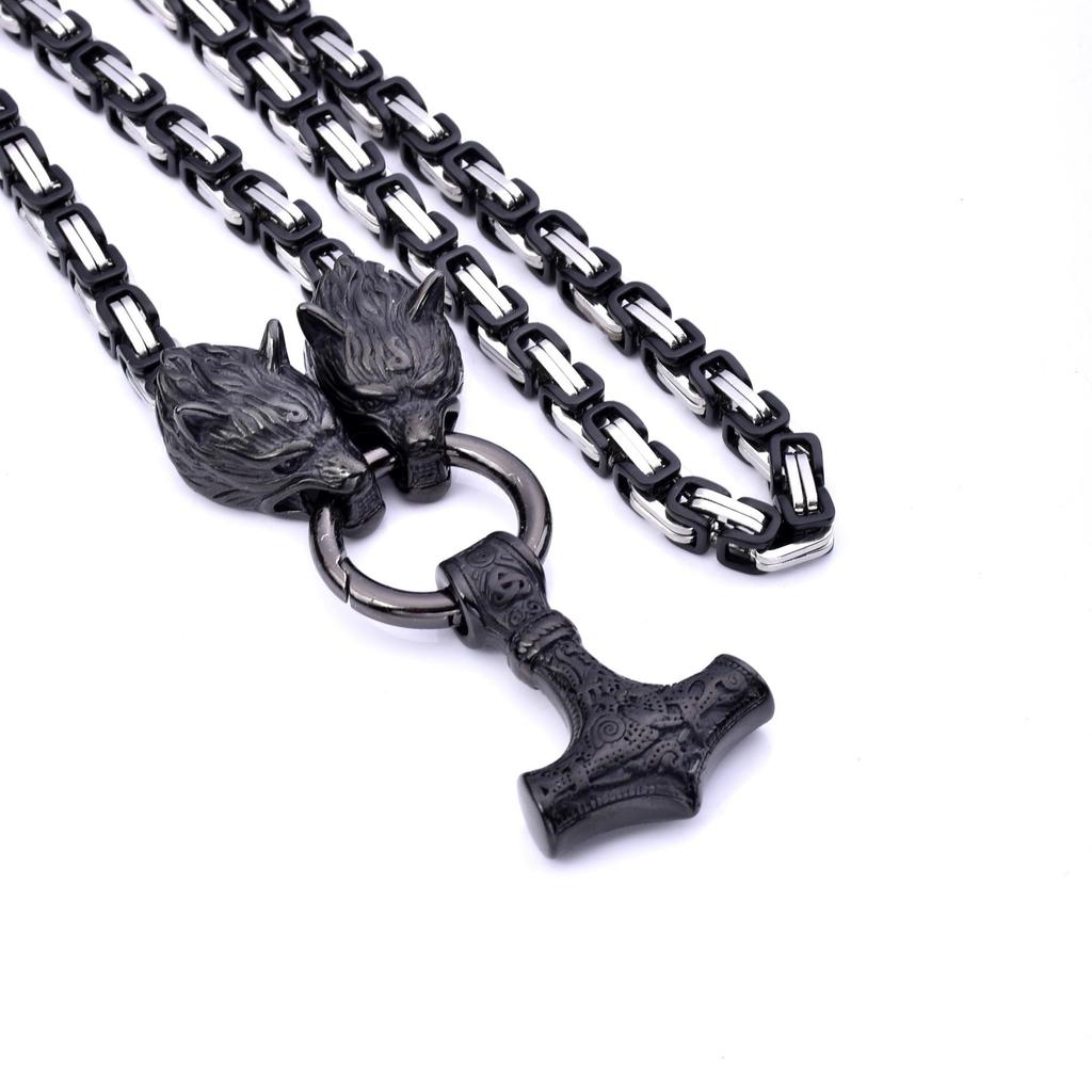Персональный взрыв мужское ожерелье из нержавеющей стали в виде головы викинга-волка и молота Тора, ожерелье императора