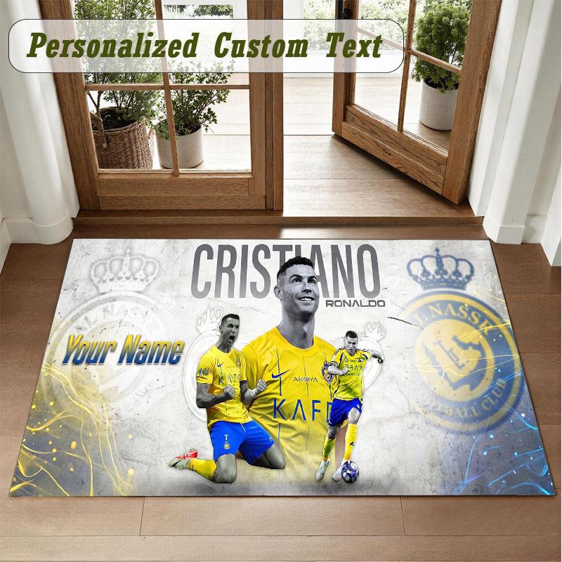 Crystal Velvet Square Rug Custom NameCristiano Ronaldo Pattern Non Slip Home Floor Decor Rug