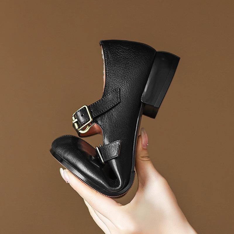 Весенне-осенние новые ретро туфли из коровьей кожи, женские нескользящие туфли на мягкой подошве и толстом каблуке, маленькие кожаные туфли с квадратным носком, туфли Мэри Джейн женские