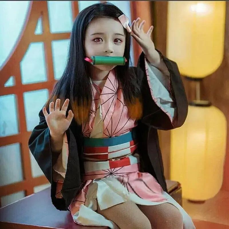 2025o Костюм для аниме косплея Незуко, Кимоно Истребитель демонов, Парики, Волосы, Хэллоуин, Карнавал, Наряд для Женщины