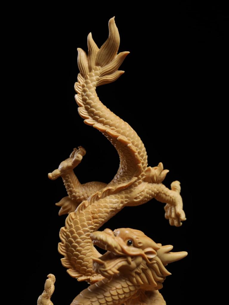 Фигурка Дракона, Резьба по дереву, Фигурка Года Дракона, Атрибутика Бога Дракона, Фигурка, приносящая удачу (20 см Высота x 8,5 см Ширина)