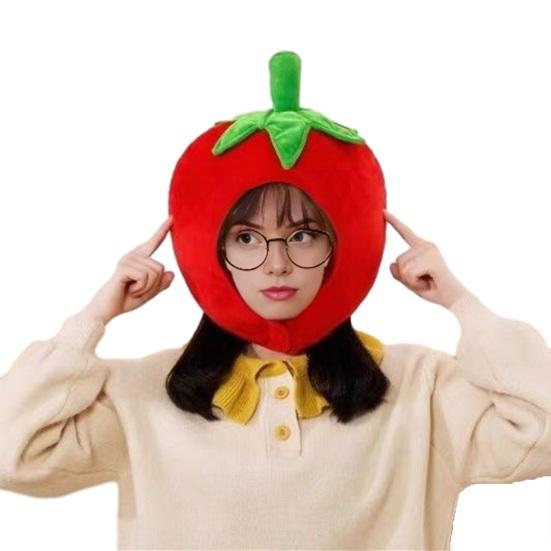Фото-капюшон Яркий Цветной Фрукты Еда Форма Мягкий Плюшевый Головной Убор Отверстие для Лица Особенность Интернет-знаменитость Костюм Вечеринка Реквизит