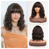 Short Black Brown Synthetic Wigs Bob Curly Wavy Wigs with Bangs Cosplay Party for Women Afro Natural Daily Heat Resistant Hair