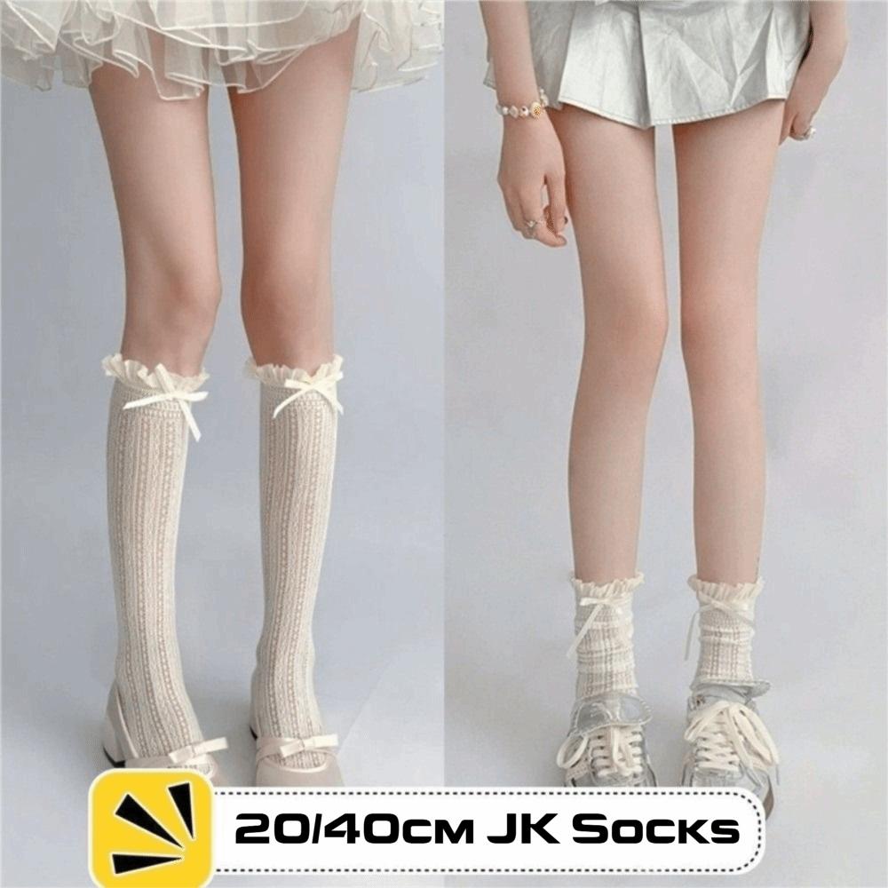 1 Pair Hollow Lace JK Socks Solid Color Calf Socks Thin Over The Knee Socks Girls Wear