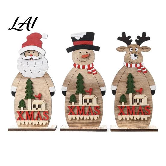 Holiday Desktop Decorations Nordic Style Wooden Christmas Ornaments Cute Santa Claus/Snowman/Reindeer Party Home Accents Figurine for Table
