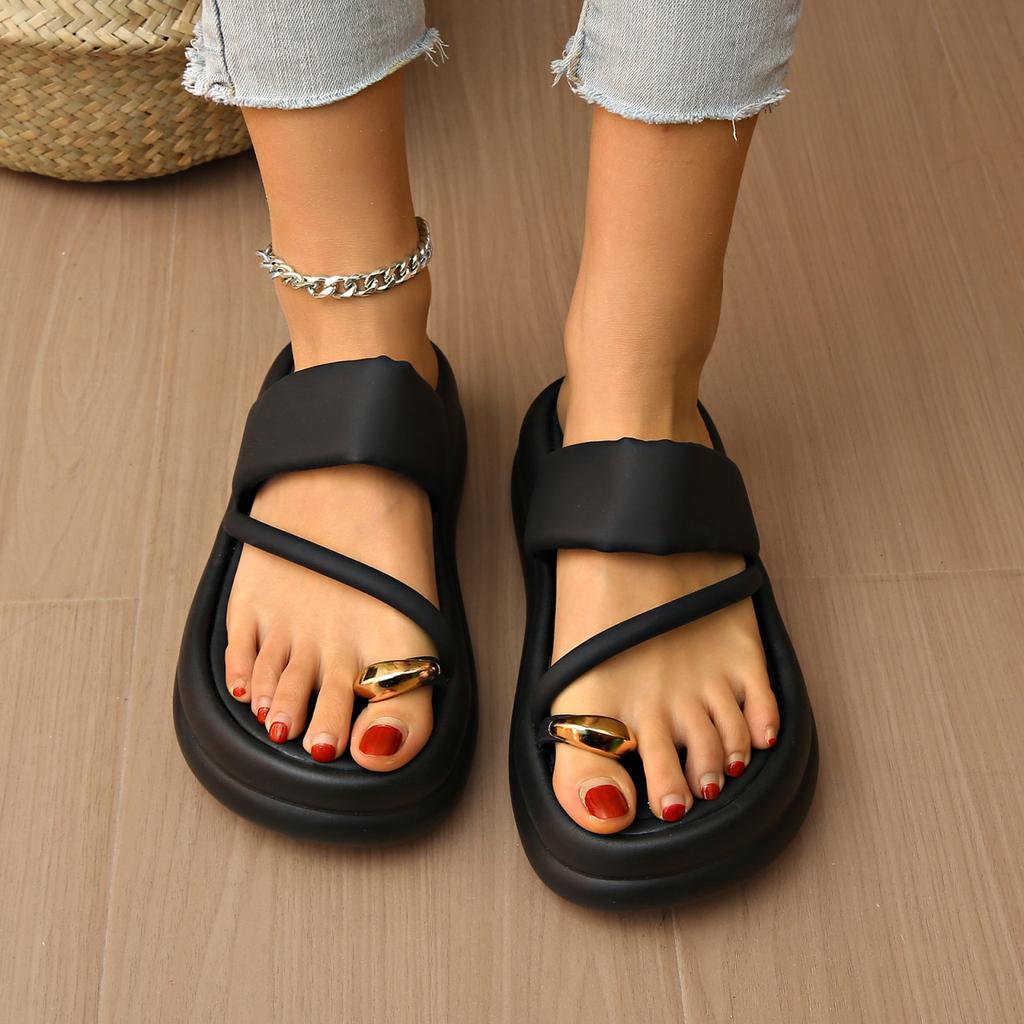 Thick-bottomed Cool Slippers Women's 2024 Summer New Korean Version of Toe Slippers Women's Comfortable Outer Wear Beach Cool Slippers Women's Tide