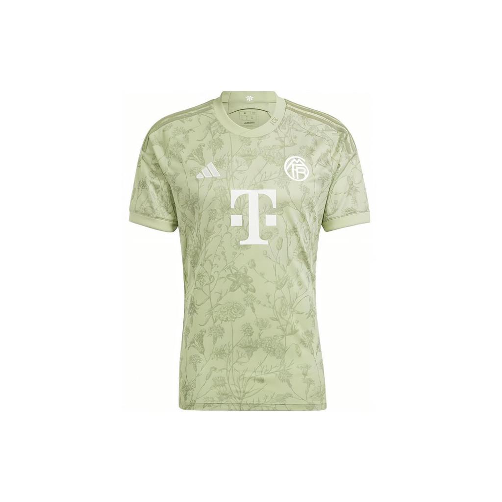 Adidas Fc Bayern Wiesn Jersey Floral Pattern Round Neck Short Sleeve Soccer Shirt Men Tops Light-Green IU4750