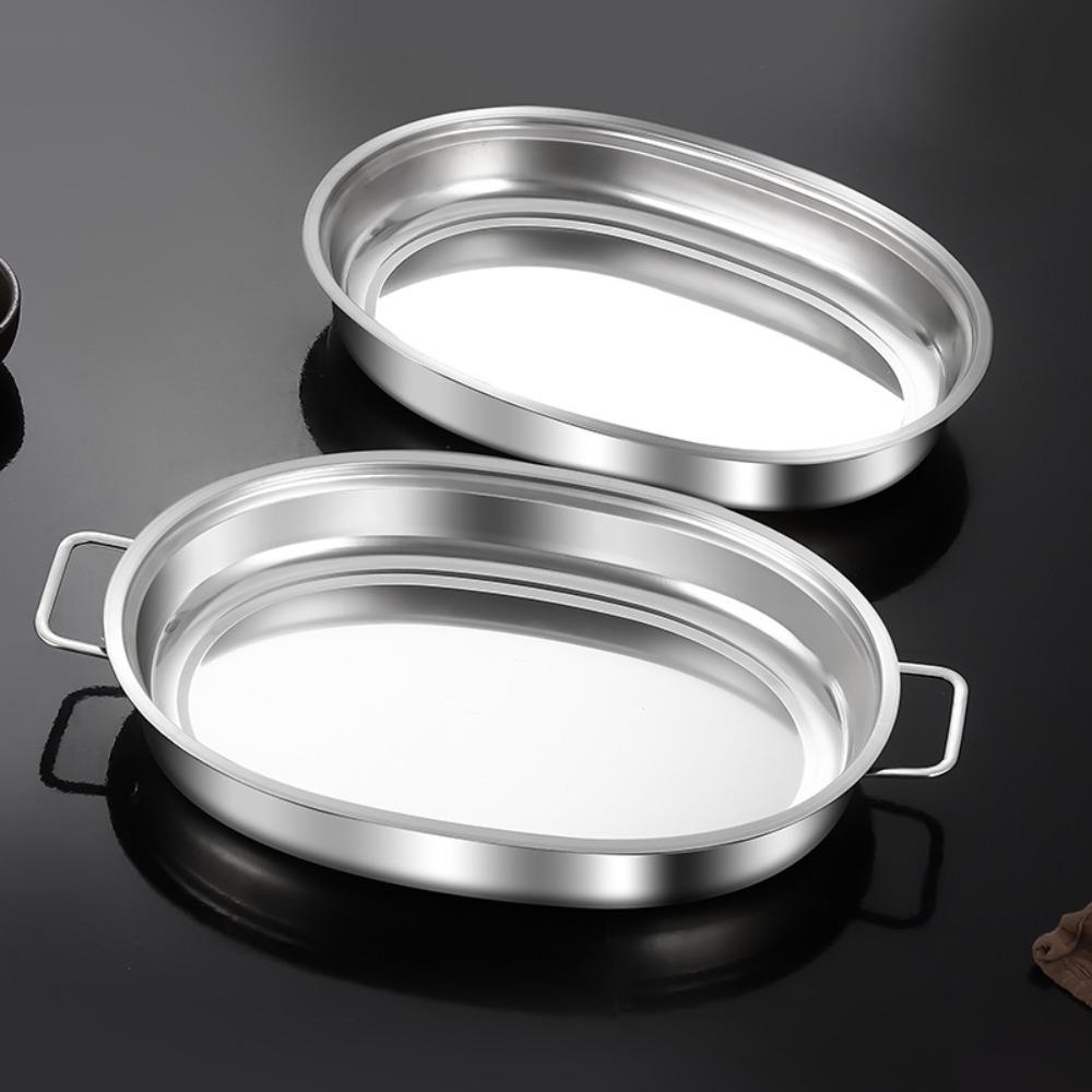 Stainless Steel Barbecue Grill Pan Deepened Fish Steamer Oval Grilled Fish Pan  Commercial
