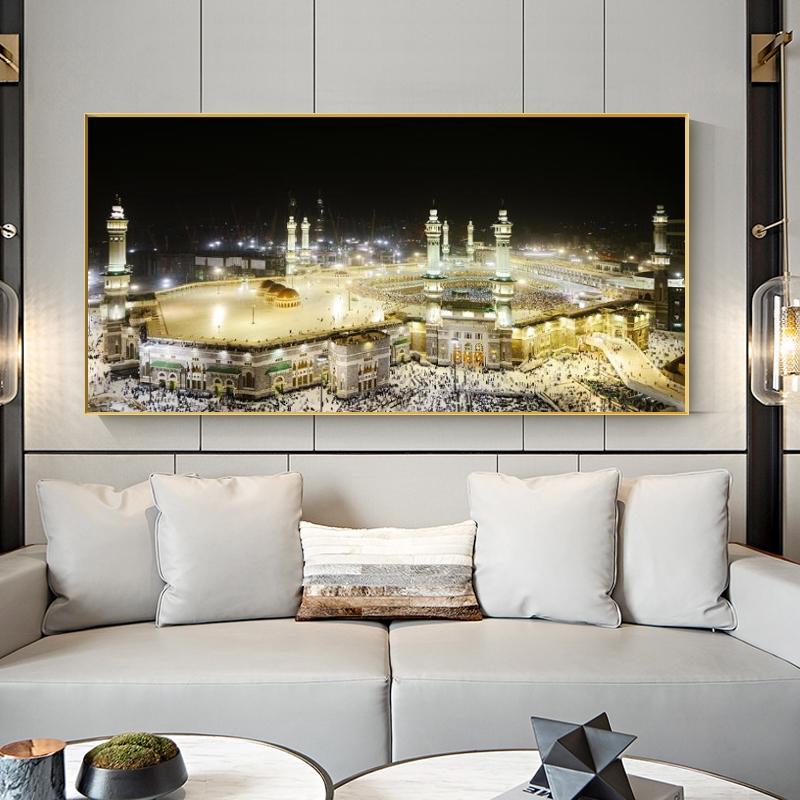 Мечеть Мекка, город, ночной вид, холст, картины на стене, исламское искусство, постеры и принты, мусульманское искусство, декоративные картины, Куадрос