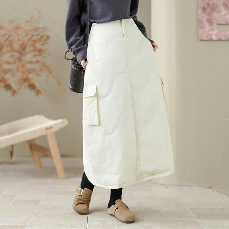 Cotton Padded Plus Size High Waist Vintage Spring Autumn Winter Casual Loose Long for Woman Skirts Womens Skirt