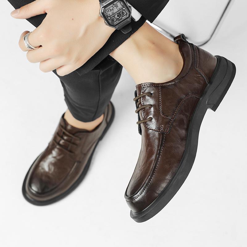 Модные мужские деловые туфли для свиданий, классические ретро-туфли с круглым носком, повседневные дышащие туфли-оксфорды для вождения из натуральной кожи для вечеринок