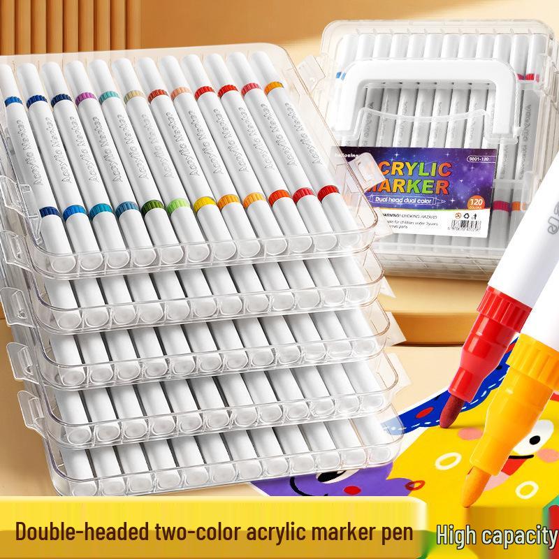 Acrylic Non-Bleeding Double-Ended Marker Pens for Kids, Washable and Layerable Watercolor and Colored Pens for Students.