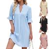 Women's Loose Casual Solid Color Five Quarter Sleeve V-neck Loose Dress Fashionable Dress