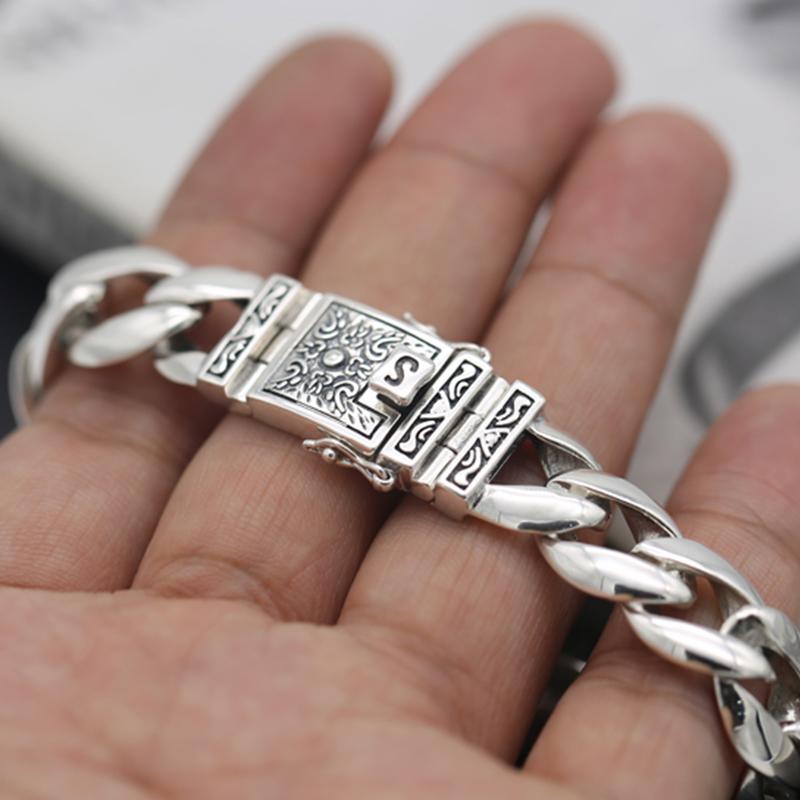 Новый изысканный серебряный мужской браслет, глянцевый властный китайский стиль, ретро креативный простой ювелирный аксессуар для пары
